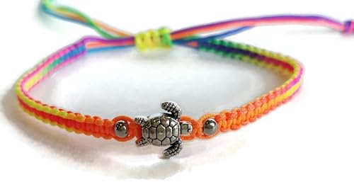 Image of Set of 2 Turtle Pendant Lucky Braided Bracelets Adjustable Fancy Color A-0048