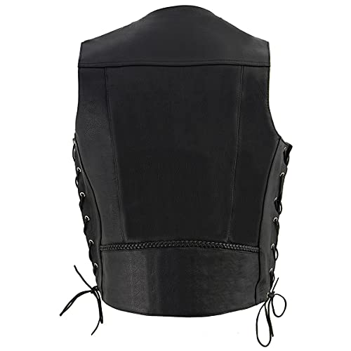 Image of Milwaukee Leather Men's Premium Leather Western Style V-Neck Motorcycle Rider Vest with Front Snap Closure |LKM|ML|SH