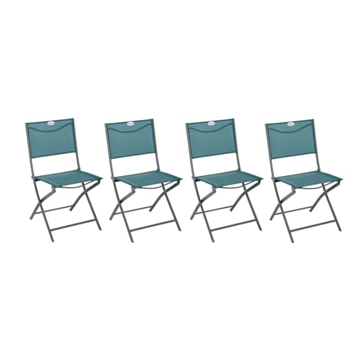 Hespéride - Lot de 4 Chaises de Jardin Pliantes Modula Bleu Canard - Acier Traité Epoxy Texaline - Dim 46 x 52 x 87 cm - Meuble d'Extérieur Pliable