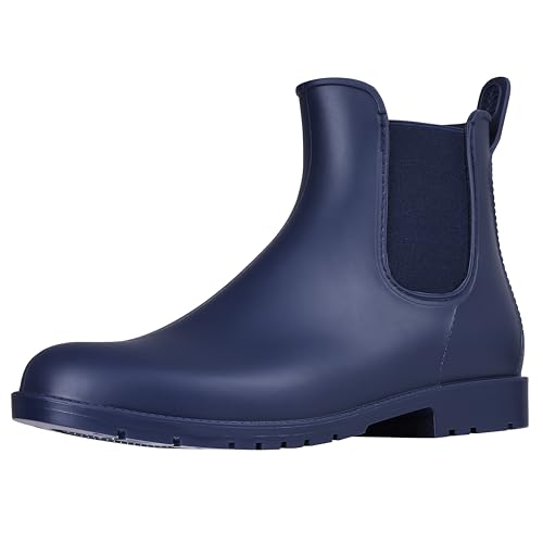 Asgard Women's Ankle Rain Boots Waterproof Chelsea Boots, Navy Blue 38 (Size 7.5)