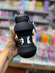 WANDF Collapsible Water Bottle Leakproof Valve 600ML Reuseable BPA Free Silicone Foldable Water Bottle for Gym Camping Hiking Yoga Travel Sports Lightweight Durable-Multicolour (Black)-image-21