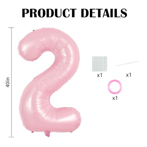 Image of TONIFUL 40 Inch Pastel Pink Number Balloon Balloon Big Pink Digital Balloon for Girl's Birthday Party Wedding Bridal Shower Engagement Anniversary Photo Shoot Supplies（Number 2）