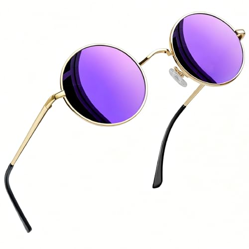 Joopin Lunettes de Soleil Femme Ronde Violet Vintage Rétro Cadre Métal Lunettes de Soleil Hippies Steampunk