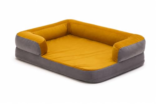 Image of Cutepups Orthopedic Dog Bed Comfortable Dog Mattress for Sleeping, Washable Cover and Non-Slip Bottom Pet Bed for Dogs (3XL Size Yellow and Grey)