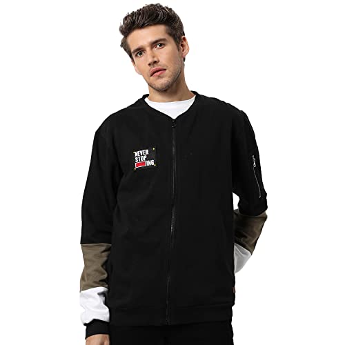 Image of CAHOOT Men's Dark Blue Zip-Front Hoodie with Contrast Drawstring for Casual Wear | Long Sleeve | Hooded Neck | Zipper Closure | Cotton Sweatshirt Crafted with Comfort Fit for Everyday Wear