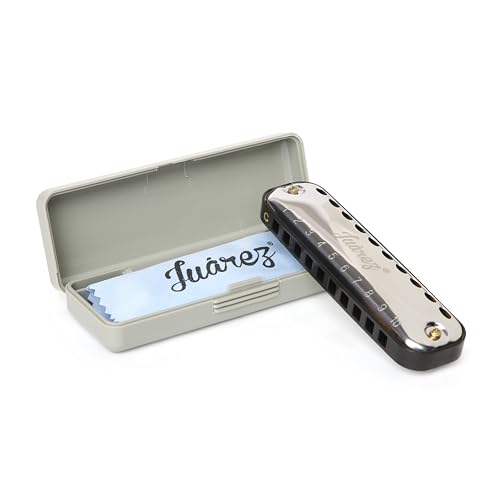 Image of JUAREZ JRZ11HM Slim Harmonica | 10 Hole C Key Blues Mouth Organ for Kids & Beginners | Brass Reeds, ABS Comb with Case