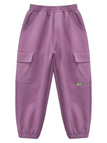 Kids Girls Boys Lightweight Thermal Cargo Pants Thick Fleece Sweatpants with Pockets for Casual Outerwear3