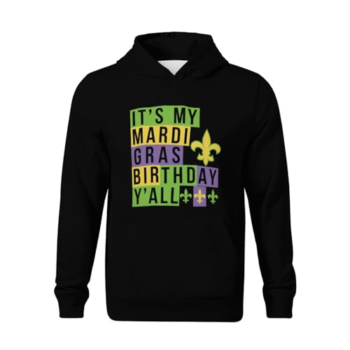 Kids Funny It's my Mardi Gras Birthday y'all Boys Girls Lightweight Kangaroo Pocket Fleece Hoodies2