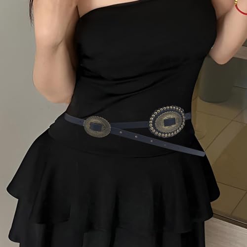 Vintage Western Belt For Women Formal Dress Engraved Pattern Oval Disc PU Leather Waistband Cowgirls Waist Ornament4