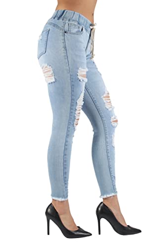 Fashion2Love Women's Juniors/Plus Size Elastic Waist Ripped Distressed Denim Jogger (2030)4