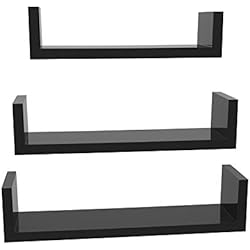 Estanteria Pared Negra SONGMICS LWS40BK - Juego de 3 estantes de Pared Modernos, estantes flotantes con Acabado de Alto Brillo y Montaje Invisible, Color Negro
