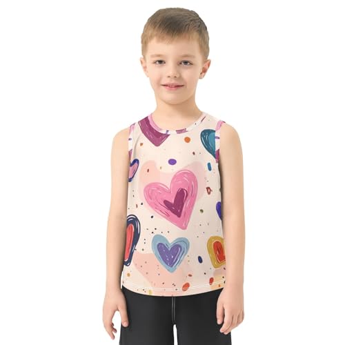 Bolaz Boys Athletic Quick Dry Tank Top Sleeveless Workout T Shirts Age 11-15,Hand-Drawn Hearts Pattern2