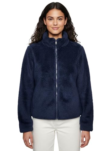 Image of Alan Jones Clothing Women's Fluffy Yarn Fleece Full-Zip Jacket | Soft Lightweight Warm Outerwear with Stand Collar & Piping at Hem & Cuffs
