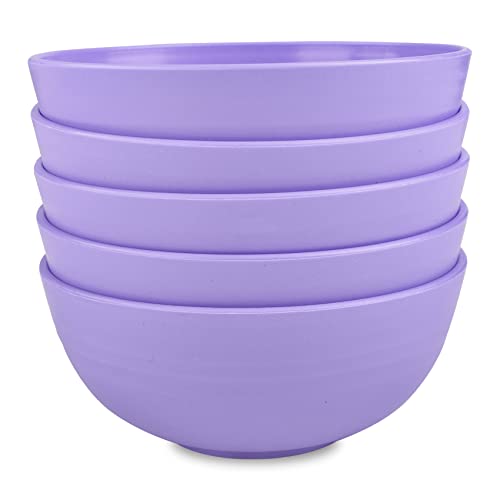 Juego de 5 cuencos de cereales, cuencos de sopa de plástico de 510 ml, cuencos de pasta irrompibles, vajilla reutilizable, contenedor de aperitivos de frutas para viajes picnic camping (Viola) Cover