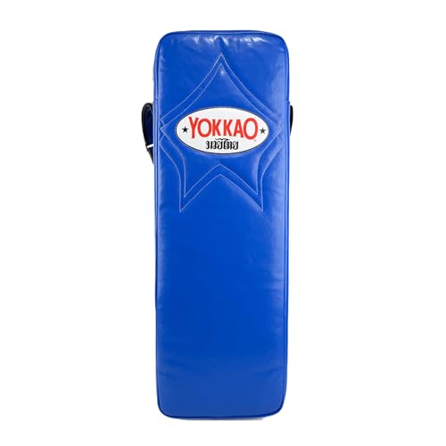 YOKKAO Premium Low Quad Kick Pads | Essential Training Gear | Unisex & Versatile for Muay Thai, MMA, Kickboxing | Comfortable Fit with Secure Strapping - Blue