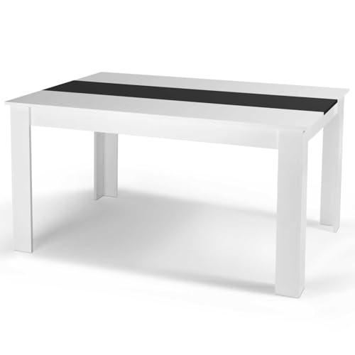 IDMarket Georgia - Mesa de comedor rectangular para 6 personas, 140 x 90 cm, color blanco y negro