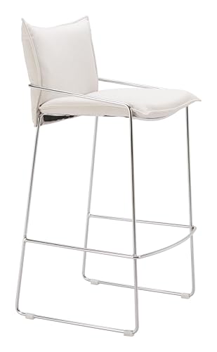 Zuo Pola Butaco Blanco, estilo Moderno, tela de lino sintético, acero cromado, asiento cómodo, 19.7" An x 21.3" Prof x 40.4" Alt miniatura 1