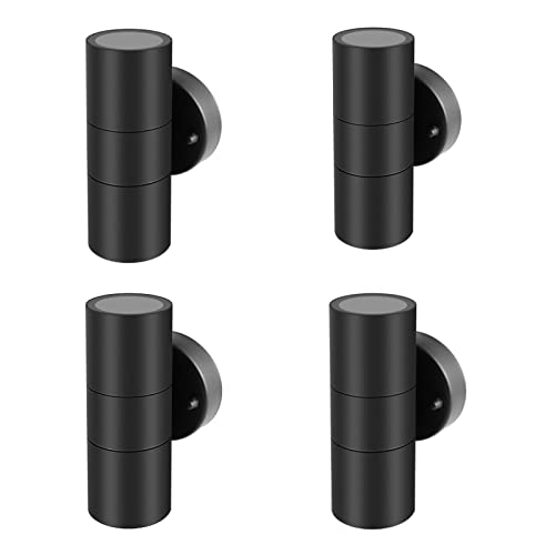 Kerry Outdoor Wall Lights, Up Down Mains Powered Lighting, Black Stainless Steel IP44 Waterproof, Exterior Wall Sconce for Indoor, Front Door, Patio, Porch, Garden, Garage - 4 Pack (No Bulb Incl)