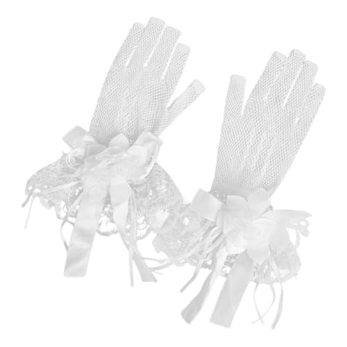 Moufles de mariage pour femme dentelle beige fleurs ruban de mariage