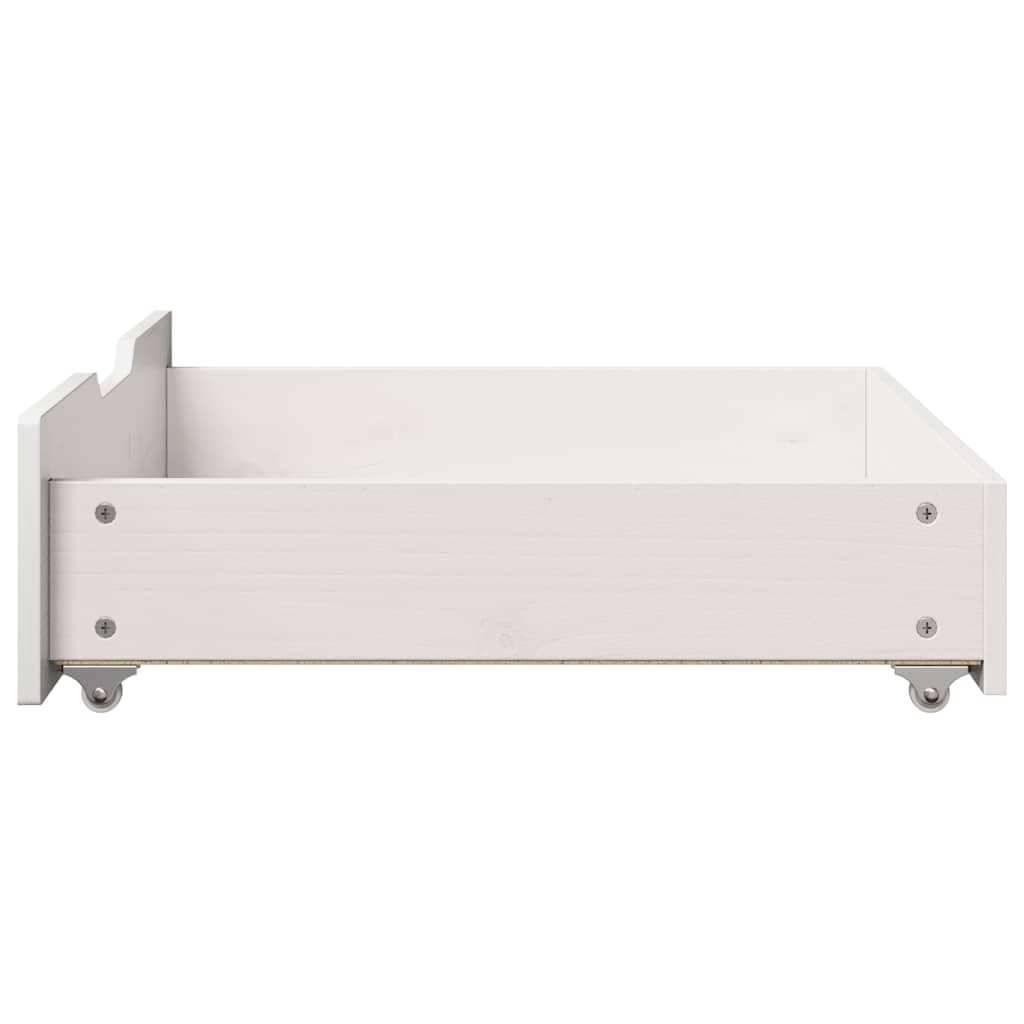 Leasha 2 Bettschubladen, Aufbewahrungsbox unter dem Bett mit Rollen, 2 Stück, weiß, 75 x 55 x 17 cm, Kiefernholz, massiv