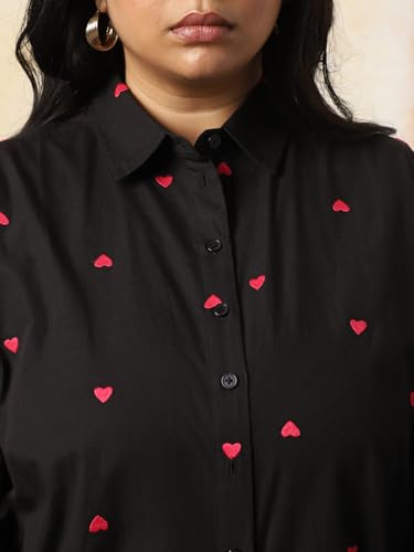 Image of HIGH Star Oversized Embroidered Cotton Shirt for Women | Stylish Tops for Women | Comfortable and Trendy Casual Shirt