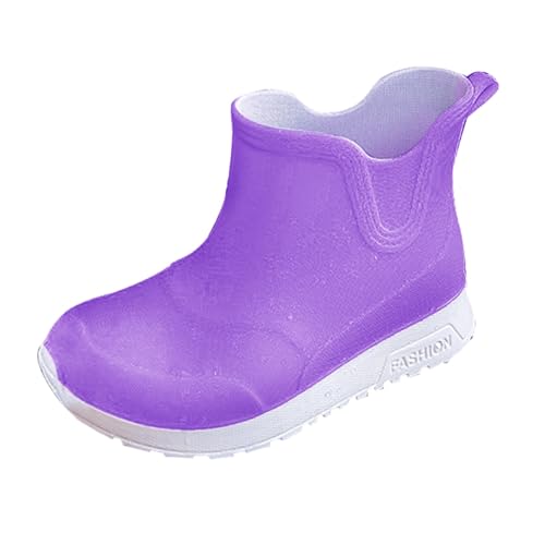 Rain Boots for Boys Lightweight Girls Waterproof Wide Width PVC Rubber Rainboots Easy on Non Slip Sole Mud Shoes Outdoor Hiking Fashion Water Shoes (Purple, 2.5 Big Kid)