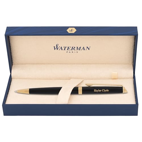 Engraved Waterman Hemisphere Ballpoint Pen in Black Lacquer with Gold Trim. Personalized...