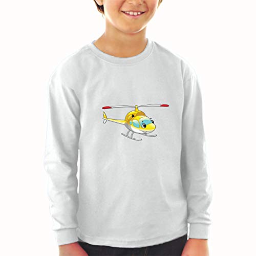Kids Long Sleeve T Shirt Helicopter with Face Yellow Cotton Boy & Girl Clothes Funny Graphic Tee Royal Blue Design Only 3T2