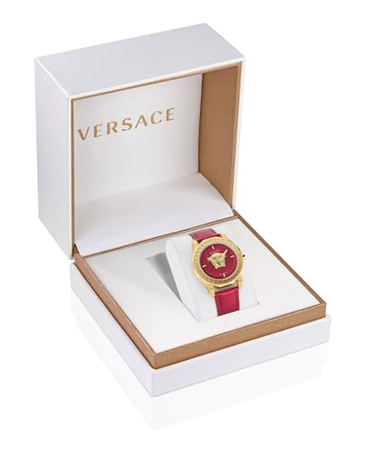 Versace Medusa Deco Collection Luxury Womens Watch Timepieces with a Red Strap and Dial Featuring a Gold Case4