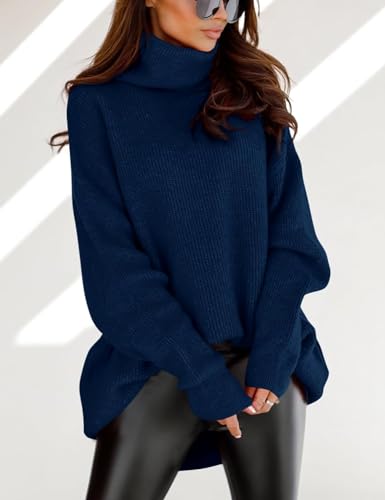 Image of Womens Turtleneck Oversized Sweater Batwing Chunky Pullover Sweater Casual Fall Loose Knit Jumper Top