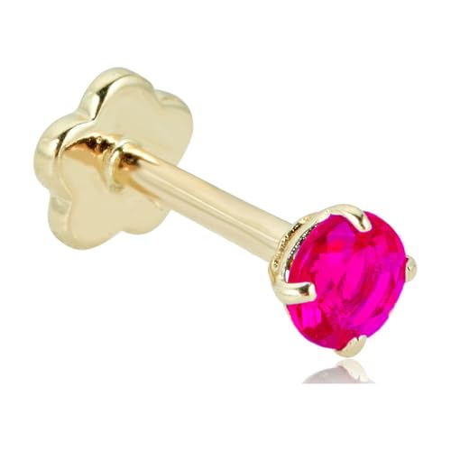 Image of AVORA 14K Yellow /White Gold 3mm Round Simulated Diamond (0.1 carat) Cartilage Piercing Flat Back Earring Body Jewelry (18 Gauge) - Emerald, Ruby, Amethyst, Sapphire, Sim. Diamond