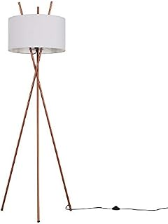 MiniSun Modern Copper Metal Crossover Design Tripod Floor Lamp with a Grey & Copper Cylinder Shade - Complete with a 6w LED Bulb [3000K Warm White]