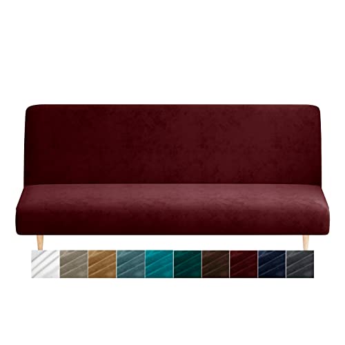 XINEAGE Velvet Futon Cover High Stretch Armless Couch Covers Spandex Fabric Sofa Bed Slipcover Anti Slip Furniture Protector with Elastic Bottom Machine Washable (Futon
