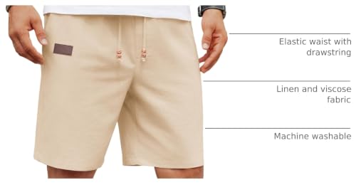 Image of COOFANDY Mens Casual Linen Shorts Elastic Waist Drawstring Loose Fit Summer Beach Vacation Shorts with Pockets