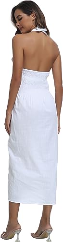 Image of Womens Mexican Floral Embroidered Halter Maxi Dress Side Slit Boho Dress