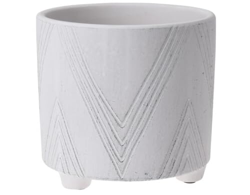 Decorative Small Aztec Ceramic Plant Pot with Feet Indoor Home House Flower Succulent Cactus Herb Round Planter Cover Holder (White)