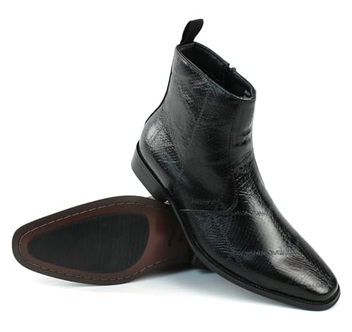 AZAR MAN Mens Black Snake Print Chelsea Ankle Boots Almond Toe Side Zipper Formal Causal Block Heel4