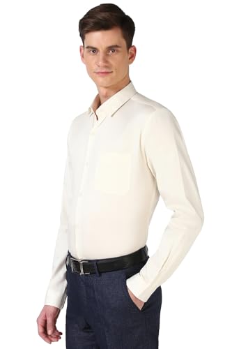 Image of Peter England Men's Satin Solid Regular Fit Formal Shirt | Cotton with Satin Sheen | Luxury