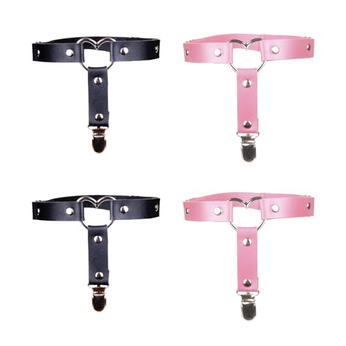 Werownsgso 4 Stück Leder Strumpfbändern Punk Herzförmige Accessoires Verstellbarer Strumpfgürtel Cosplay Partyzubehör
