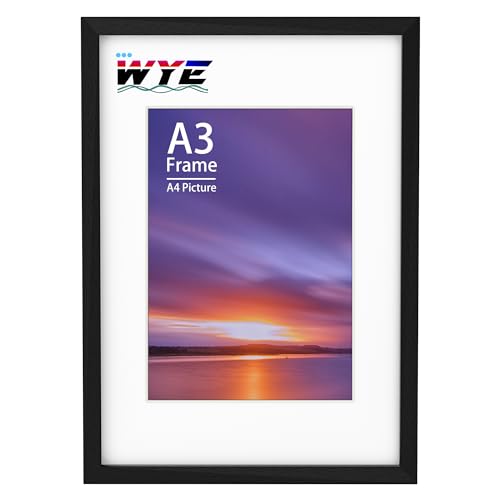 A3 Frame Wooden Photo Frame Picture Frames 11.7x16.5 Inch (29.7x42 cm) with Plexiglass for Wall Mount Acrylic (Non-Glass) A3 Black Poster Frame with Mount for A3/A4 Print Certificate