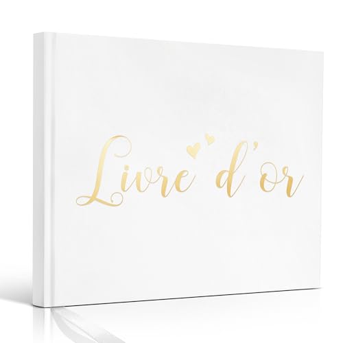 Elegante libro de visitas blanco para bodas, cumpleaños o bautizos, tapa dura con letras doradas, cuaderno refinado de 100 páginas blancas para deseos y recuerdos
