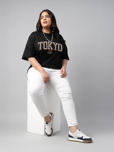 Image of JUNEBERRY 100% Pure Cotton Oversized Baggy Fit Cool Front Chest Graphic Printed Half Sleeve Plus Size T-Shirt for Women & Girls (Sizes: 2XL to 5XL)