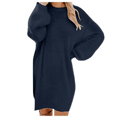 Strickkleid Damen Pulloverkleid Oversize Langarm Strickpullover Herbstkleid Rundhals Pullover Kleid Elegant Midikleid Leicht Longpullover für...