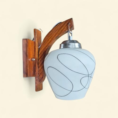 Image of Brown Wooden Polished Wall Light for Living Room I Night Lamp for Bed Room (Bulb Not Include) (LIne Cut-Doom (Pack of 2))