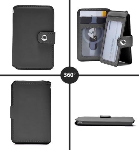 Wallet Women Small, Minimalist Wallet for Men, Keychain Wallet with ID Card Holder (Dark Black)3