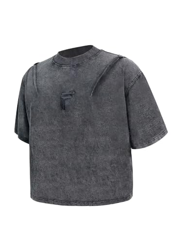 GORGLITTER Men's Y2k Ovesized Cropped T Shirts Short Sleeve Gym Drop Shoulder Crewneck Washed Tops