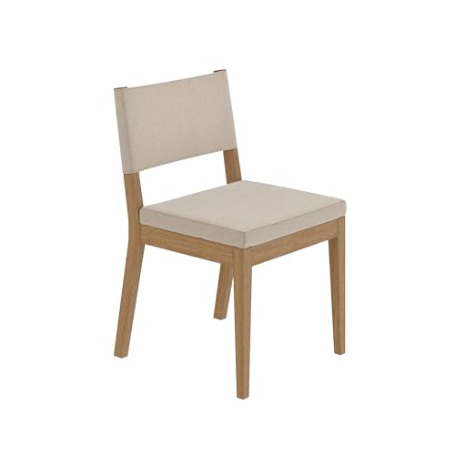 Nathan James Linus Modern Upholstered Dining Chair with Solid Rubberwood Legs in a Wire-Brushed Light Brown Finish, Natural Flax/Brown
