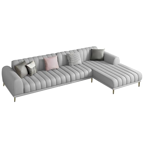 Image of Casaliving Herrick RHS 6 Seater L Shape Sofa Set with 2 Puffy for Living Room (Grey) Premium Velvet Fabric Sofa