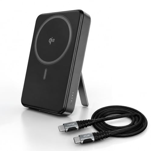 Image of Noise Qi2 Certified MagSafe Wireless 10000mAh Power Bank + 65W Type-C to Type-C Braided Cable (1M):Built-in Stand,15W Wireless & 22.5W Wired Output, Strong Magnetic Hold, for Android & iPhones-Onyx