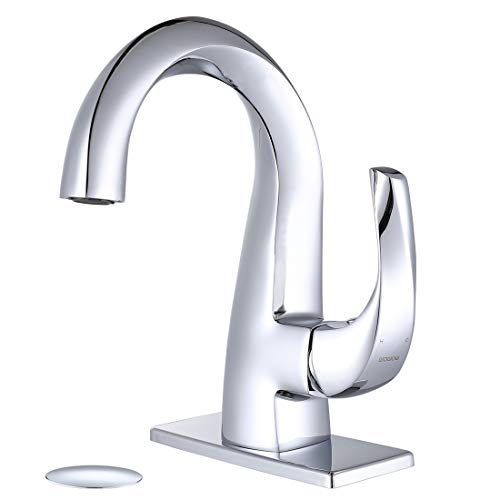 WOWOW Bathroom Faucet Single Handle Chrome High Arc Bathroom Sink Faucet for 1